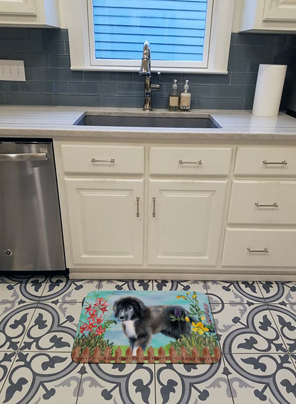 Newfoundland Puppy Spring Memory Foam Kitchen Mat Machine Washable Anti-Fatigue Cushion Comfort Bath or Kitchen Rug