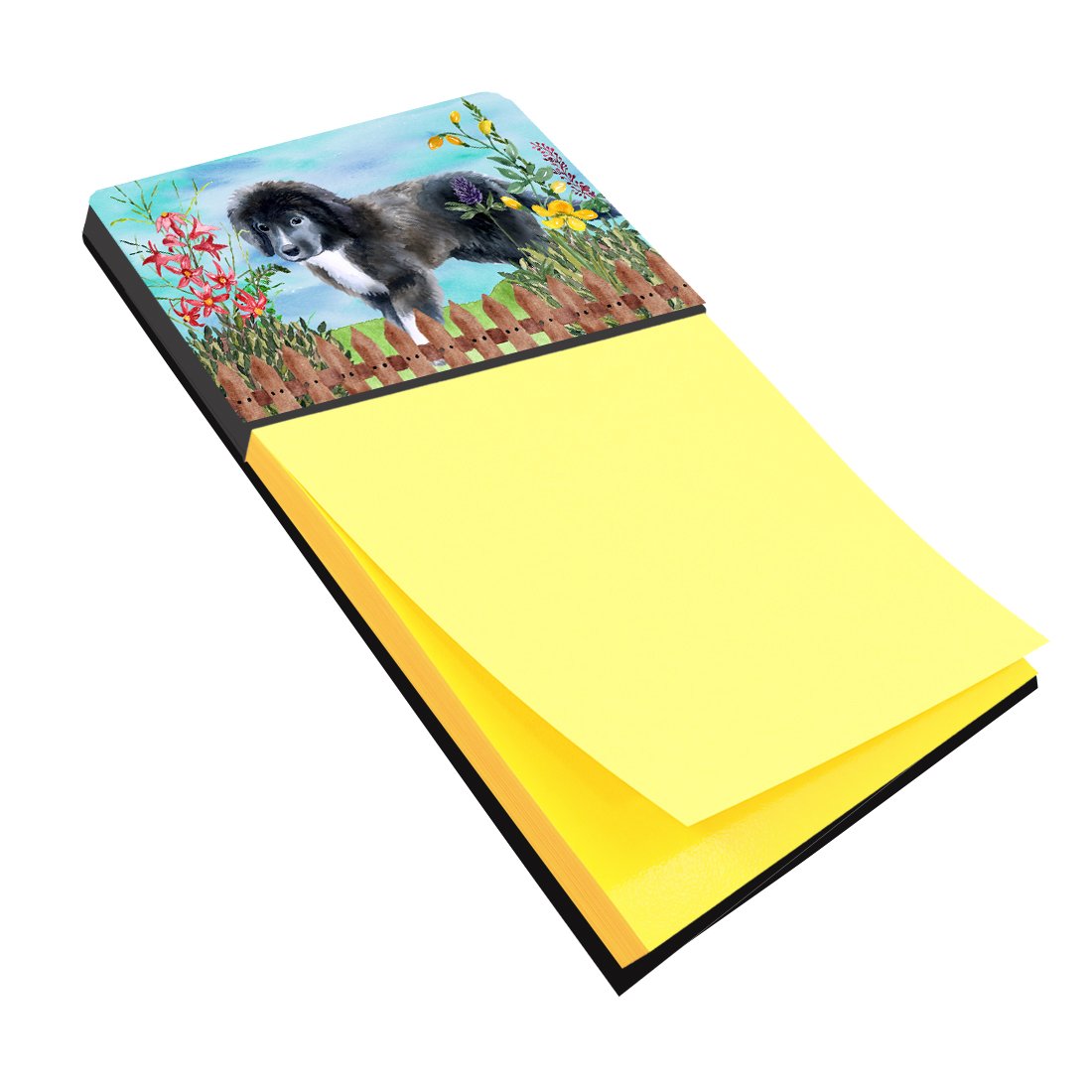 Newfoundland Puppy Spring Watercolor Sticky Note Holder Refillable Dispenser Desk Accessory 3x3 Pad Gift