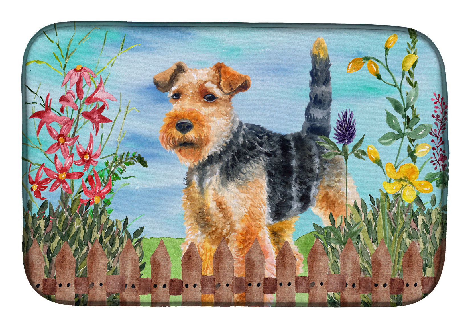 Welsh Terrier Spring Dish Drying Mat Absorbent Dish Drying Mat Pad for Kitchen Counter Dish Drainer Mat for Countertop, 14 x 21", Multicolor