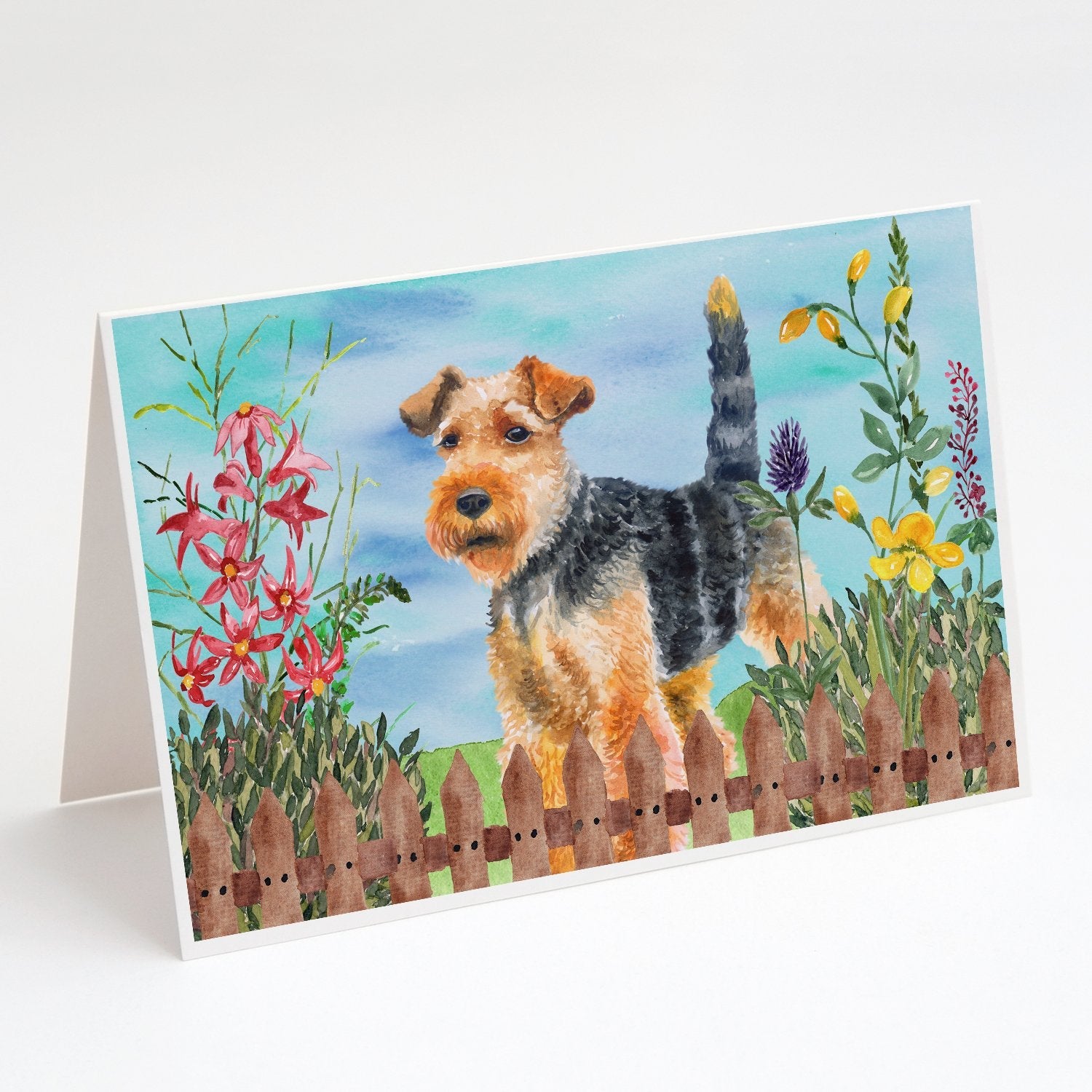 Welsh Terrier Spring Greeting Cards Pack of 8 Blank Cards with Envelopes Whimsical A7 Size 5x7