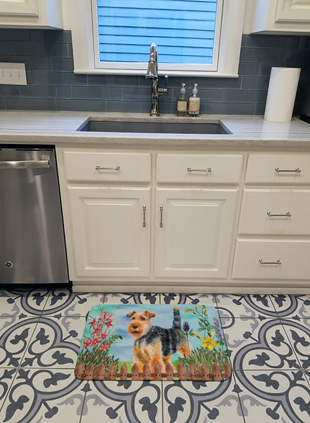Welsh Terrier Spring Memory Foam Kitchen Mat Machine Washable Anti-Fatigue Cushion Comfort Bath or Kitchen Rug