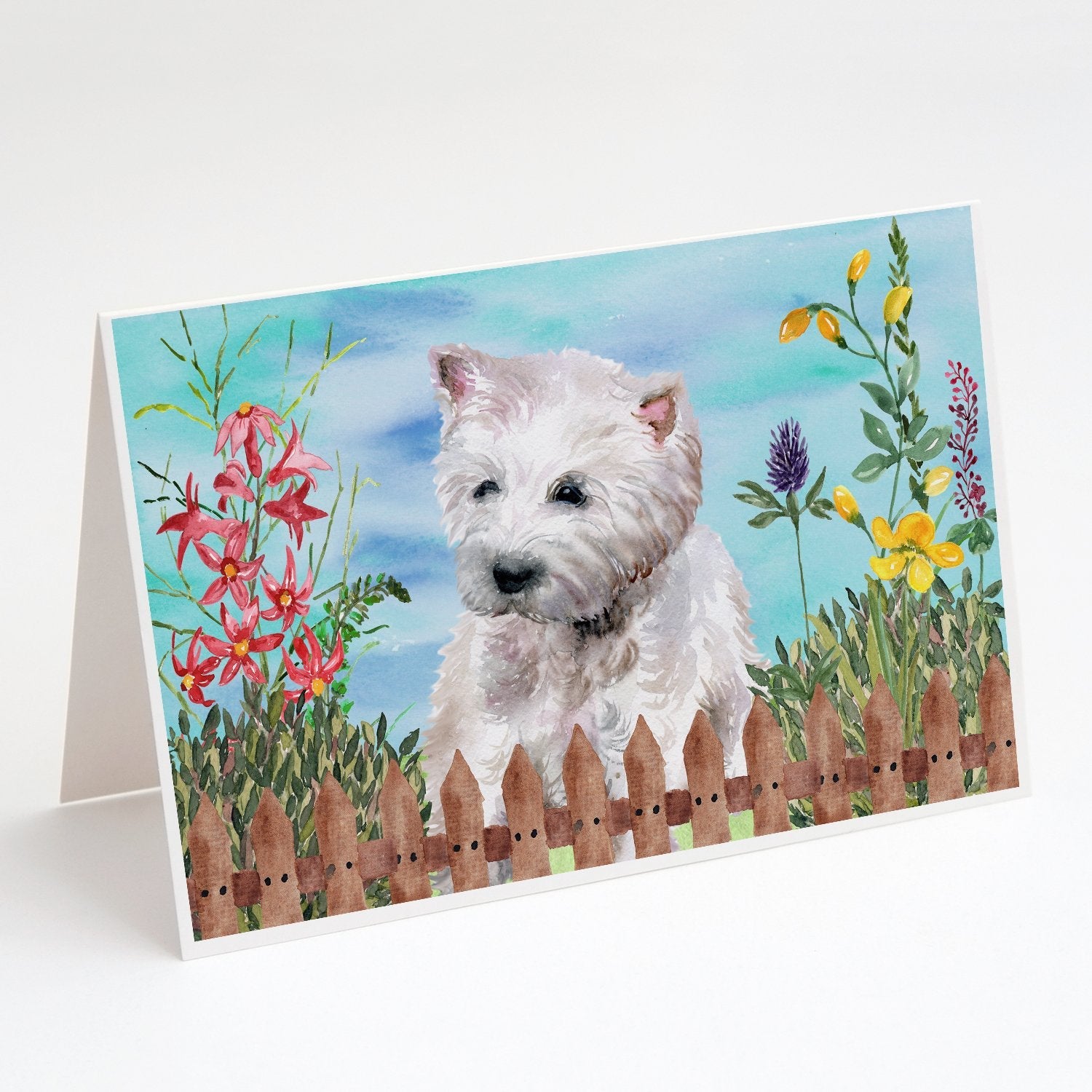 Westie Spring Greeting Cards Pack of 8 Blank Cards with Envelopes Whimsical A7 Size 5x7