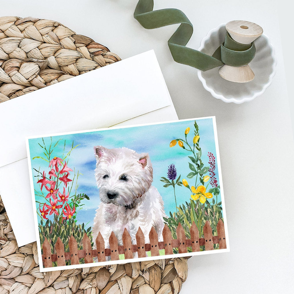 Westie Spring Greeting Cards Pack of 8 Blank Cards with Envelopes Whimsical A7 Size 5x7