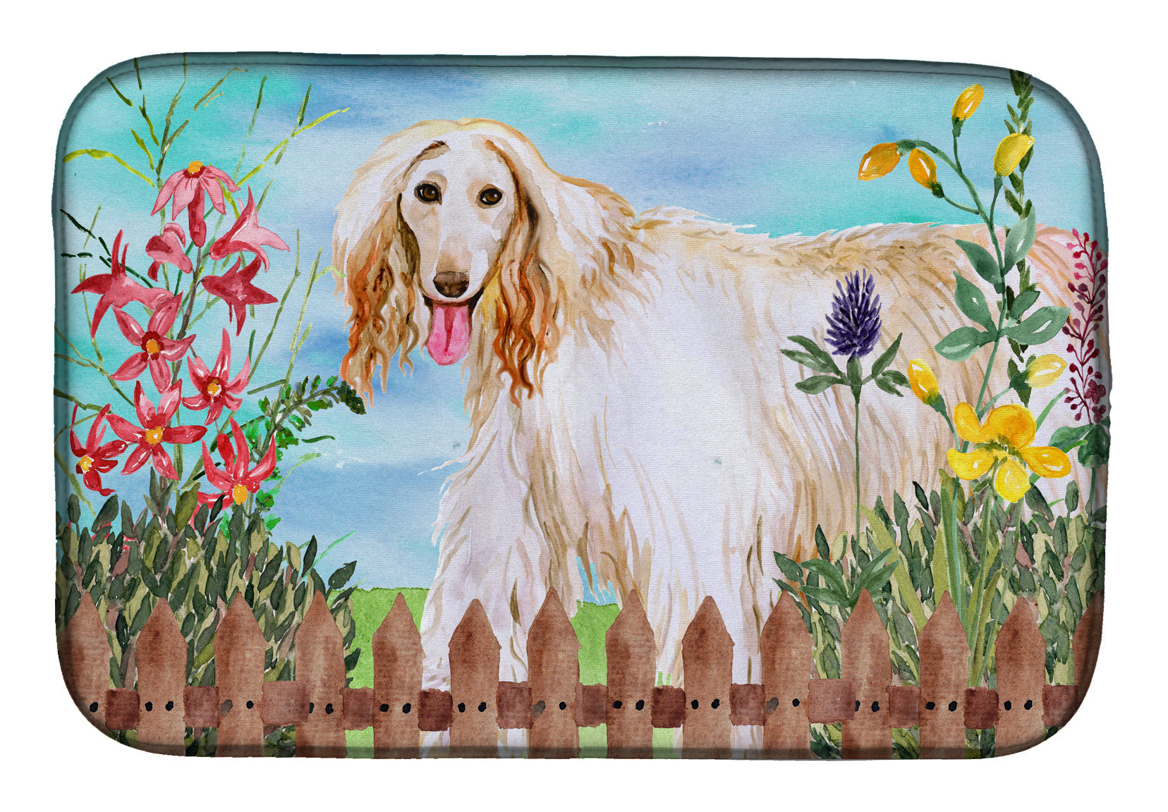 Afghan Hound Spring Dish Drying Mat Absorbent Dish Drying Mat Pad for Kitchen Counter Dish Drainer Mat for Countertop, 14 x 21", Multicolor