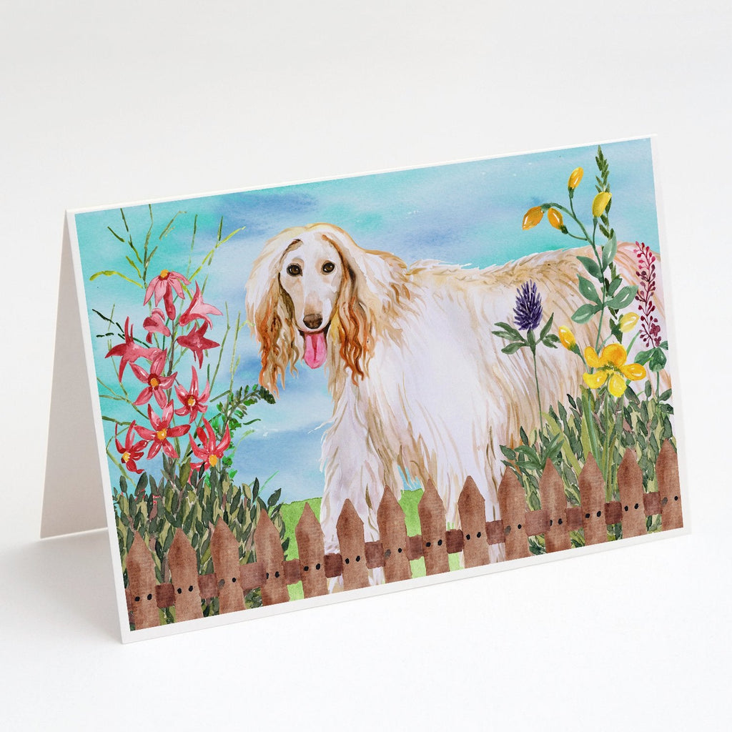 Afghan Hound Spring Greeting Cards Pack of 8 Blank Cards with Envelopes Whimsical A7 Size 5x7