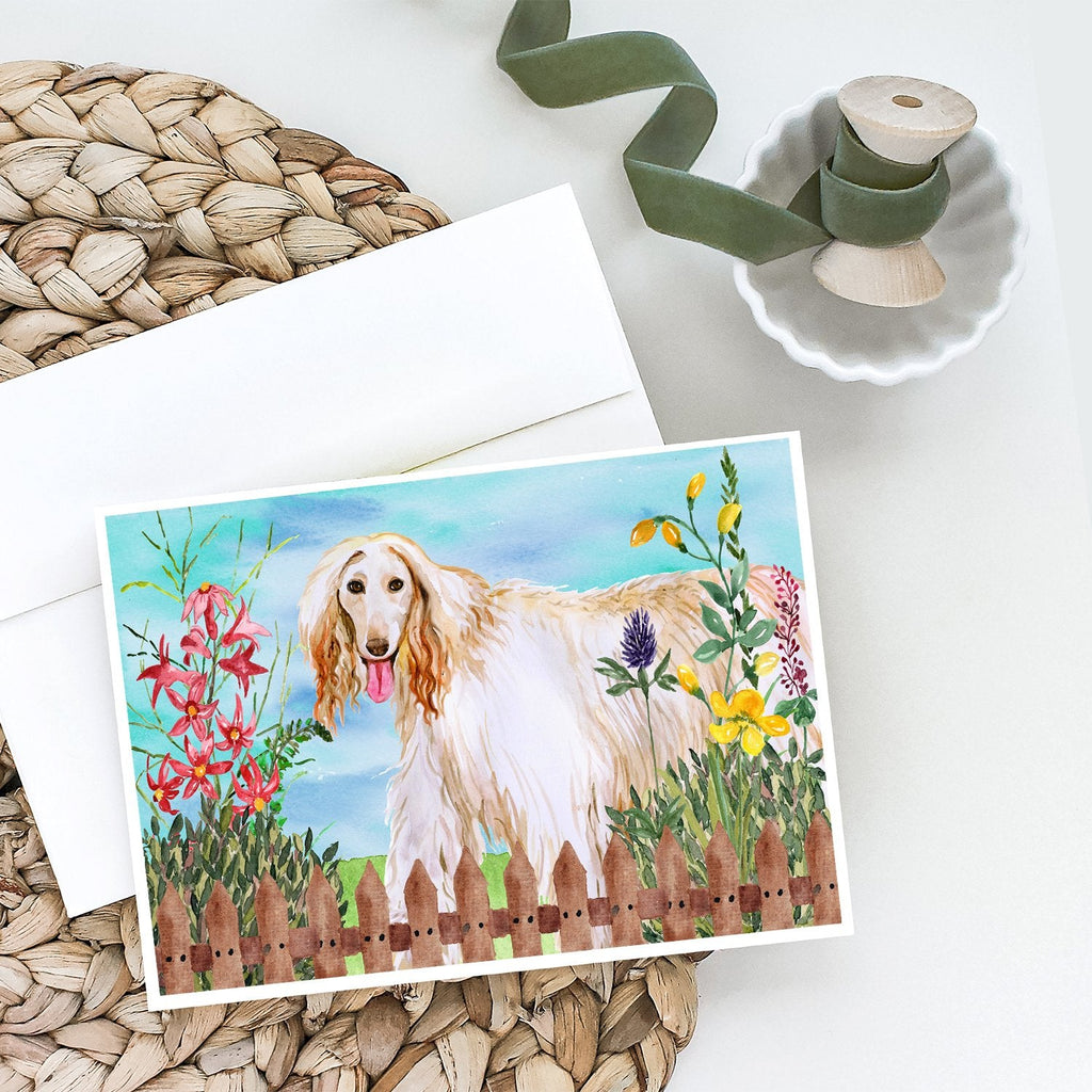 Afghan Hound Spring Greeting Cards Pack of 8 Blank Cards with Envelopes Whimsical A7 Size 5x7