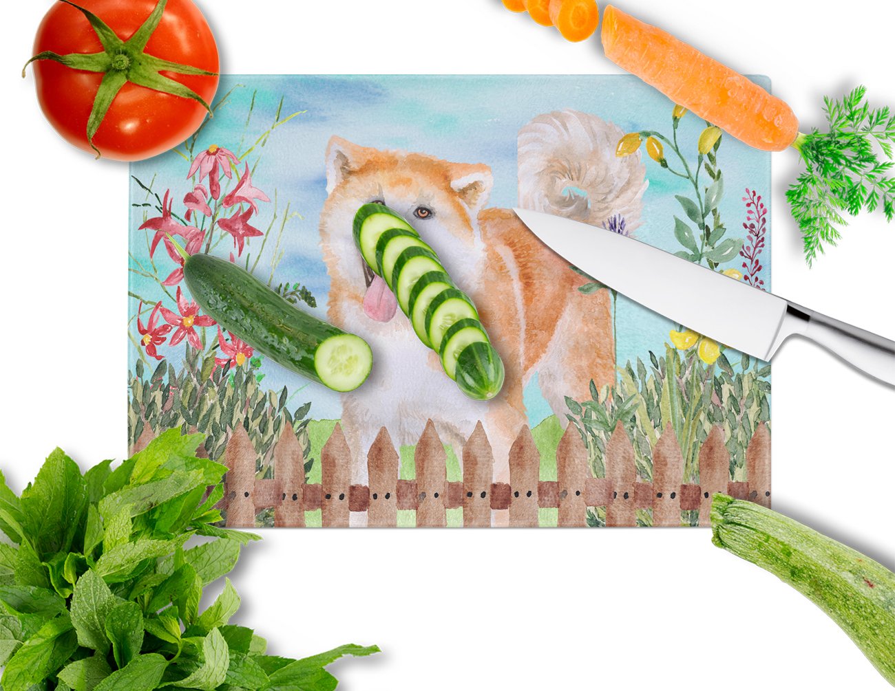 Akita Spring Cutting Board Tempered Glass Kitchen Cutting Surface, Heat Resistant Chopping, Non-Slip Feet, Food Prep & Serving