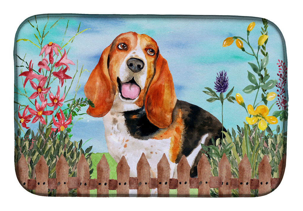 Basset Hound Spring Dish Drying Mat Absorbent Dish Drying Mat Pad for Kitchen Counter Dish Drainer Mat for Countertop, 14 x 21", Multicolor