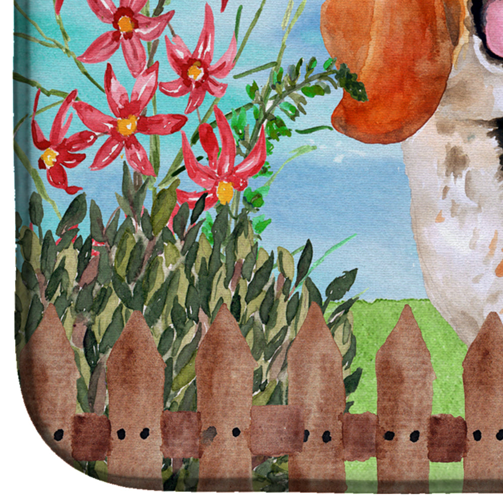 Basset Hound Spring Dish Drying Mat Absorbent Dish Drying Mat Pad for Kitchen Counter Dish Drainer Mat for Countertop, 14 x 21", Multicolor