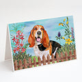Basset Hound Spring Greeting Cards Pack of 8 Blank Cards with Envelopes Whimsical A7 Size 5x7