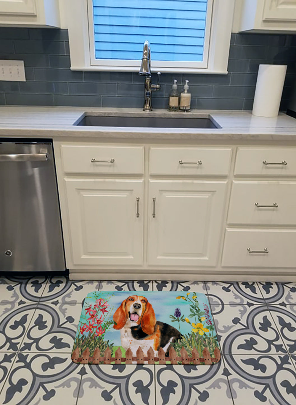 Basset Hound Spring Memory Foam Kitchen Mat Machine Washable Anti-Fatigue Cushion Comfort Bath or Kitchen Rug