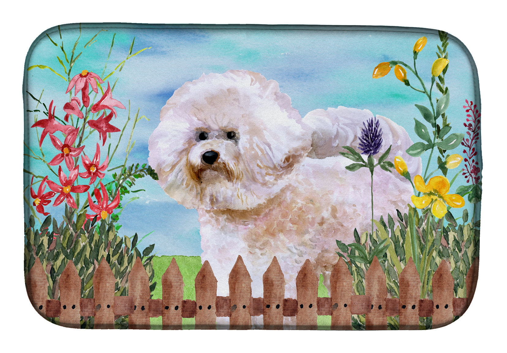 Bichon Frise #2 Spring Dish Drying Mat Absorbent Dish Drying Mat Pad for Kitchen Counter Dish Drainer Mat for Countertop, 14 x 21", Multicolor