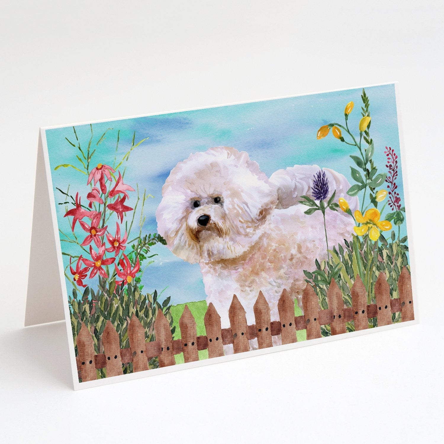 Bichon Frise #2 Spring Greeting Cards Pack of 8 Blank Cards with Envelopes Whimsical A7 Size 5x7