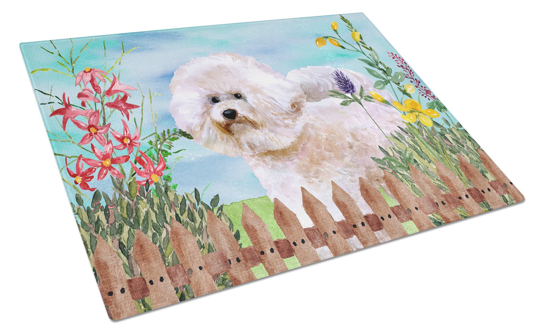 Bichon Frise #2 Spring Cutting Board Tempered Glass Kitchen Cutting Surface, Heat Resistant Chopping, Non-Slip Feet, Food Prep & Serving