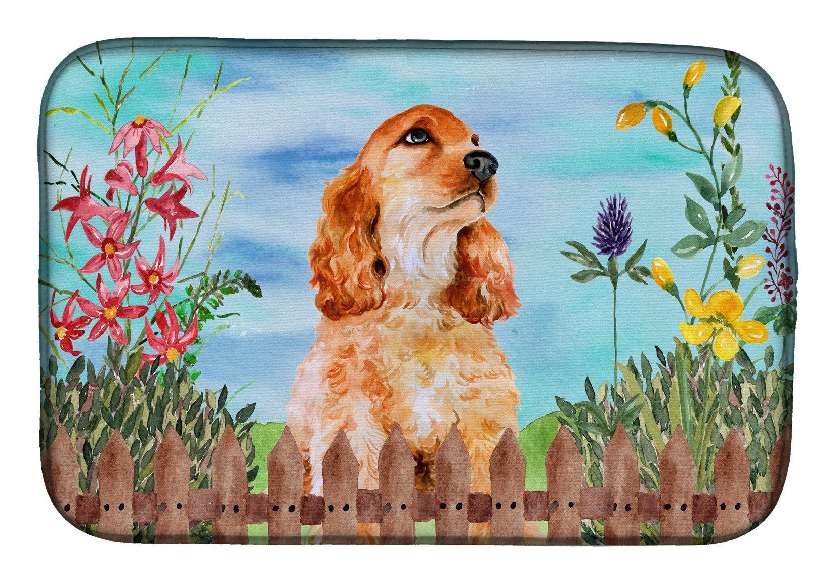 Cocker Spaniel Spring Dish Drying Mat Absorbent Dish Drying Mat Pad for Kitchen Counter Dish Drainer Mat for Countertop, 14 x 21", Multicolor