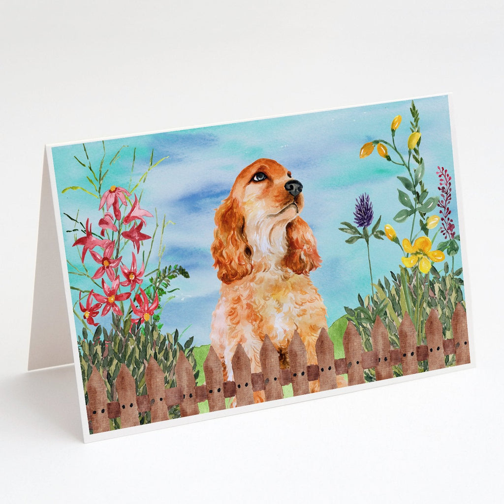 Cocker Spaniel Spring Greeting Cards Pack of 8 Blank Cards with Envelopes Whimsical A7 Size 5x7