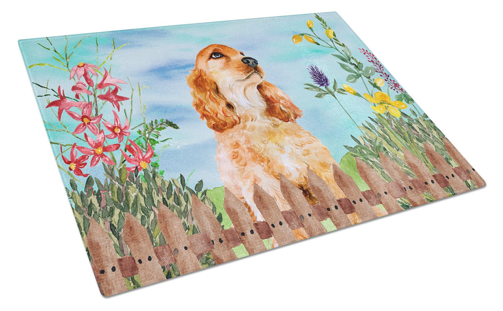 Cocker Spaniel Spring Cutting Board Tempered Glass Kitchen Cutting Surface, Heat Resistant Chopping, Non-Slip Feet, Food Prep & Serving