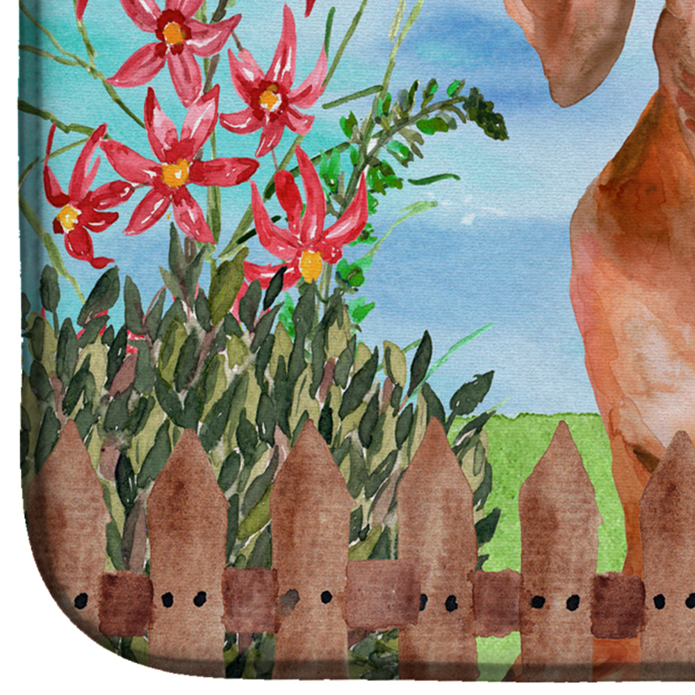 Red Dachshund Spring Dish Drying Mat Absorbent Dish Drying Mat Pad for Kitchen Counter Dish Drainer Mat for Countertop, 14 x 21", Multicolor
