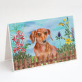 Red Dachshund Spring Greeting Cards Pack of 8 Blank Cards with Envelopes Whimsical A7 Size 5x7