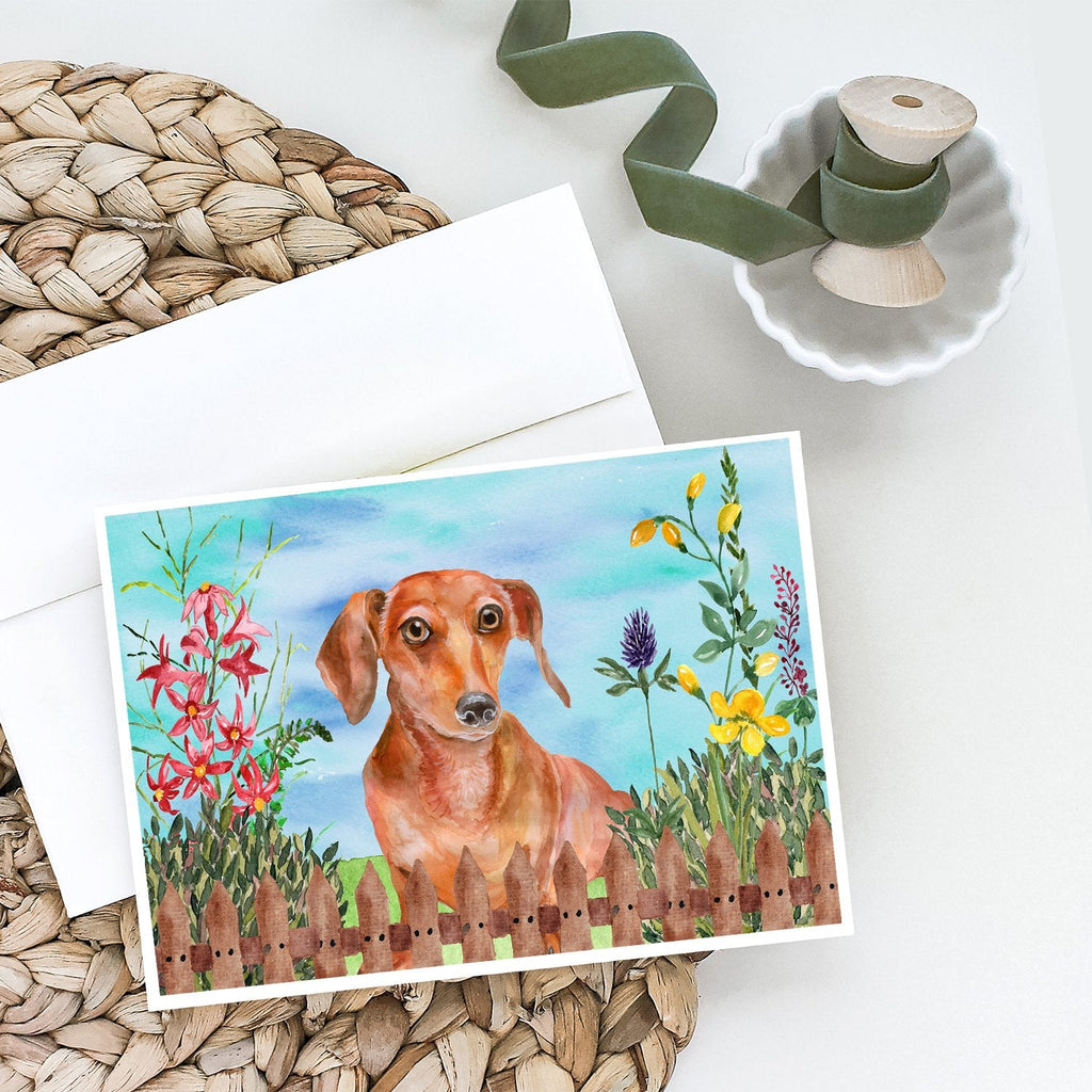 Red Dachshund Spring Greeting Cards Pack of 8 Blank Cards with Envelopes Whimsical A7 Size 5x7