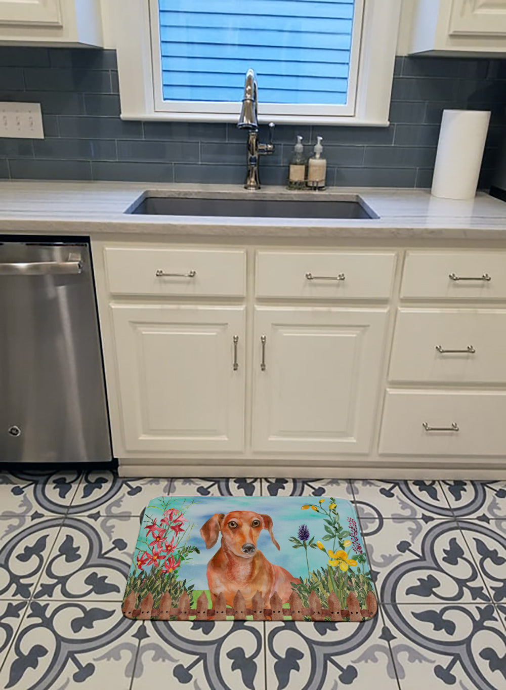 Red Dachshund Spring Memory Foam Kitchen Mat Machine Washable Anti-Fatigue Cushion Comfort Bath or Kitchen Rug