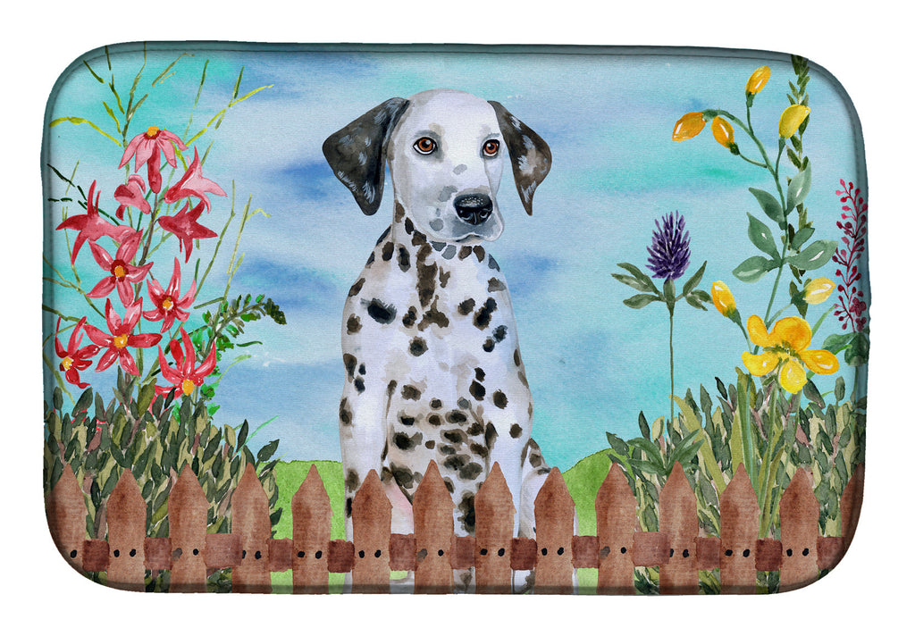 Dalmatian Puppy Spring Dish Drying Mat Absorbent Dish Drying Mat Pad for Kitchen Counter Dish Drainer Mat for Countertop, 14 x 21", Multicolor