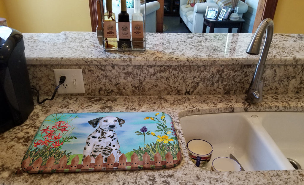 Dalmatian Puppy Spring Dish Drying Mat Absorbent Dish Drying Mat Pad for Kitchen Counter Dish Drainer Mat for Countertop, 14 x 21", Multicolor