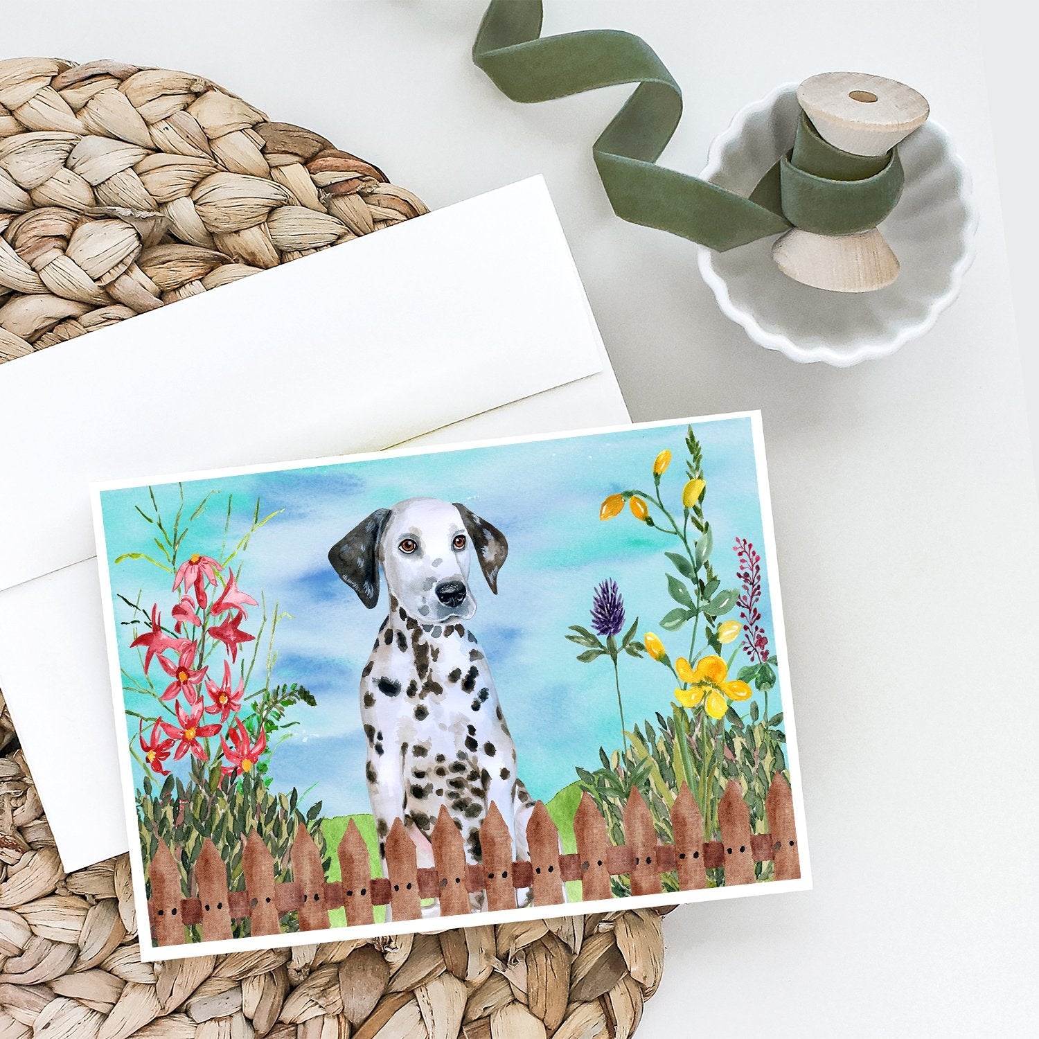 Dalmatian Puppy Spring Greeting Cards Pack of 8 Blank Cards with Envelopes Whimsical A7 Size 5x7