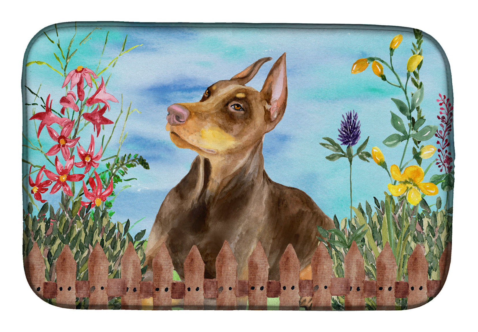 Doberman Pinscher Spring Dish Drying Mat Absorbent Dish Drying Mat Pad for Kitchen Counter Dish Drainer Mat for Countertop, 14 x 21", Multicolor