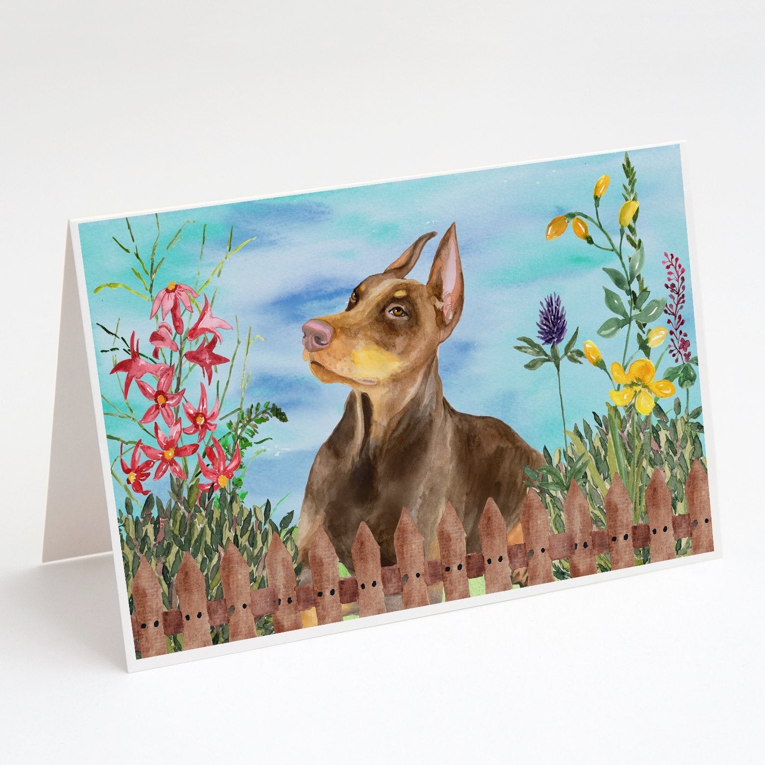 Doberman Pinscher Spring Greeting Cards Pack of 8 Blank Cards with Envelopes Whimsical A7 Size 5x7