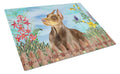 Doberman Pinscher Spring Cutting Board Tempered Glass Kitchen Cutting Surface, Heat Resistant Chopping, Non-Slip Feet, Food Prep & Serving