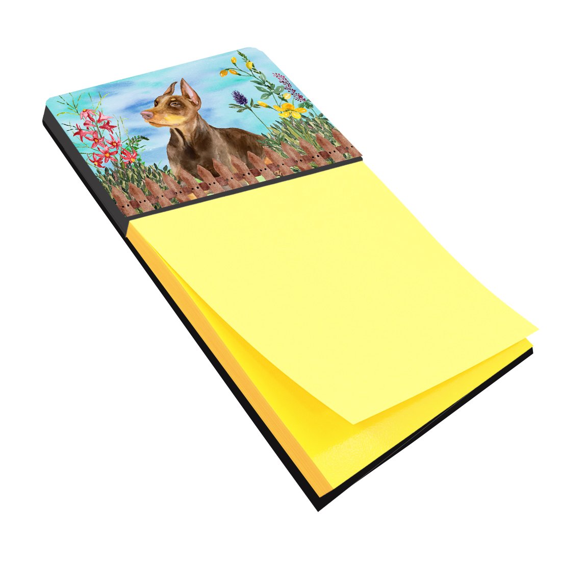 Doberman Pinscher Spring Watercolor Sticky Note Holder Refillable Dispenser Desk Accessory 3x3 Pad Gift