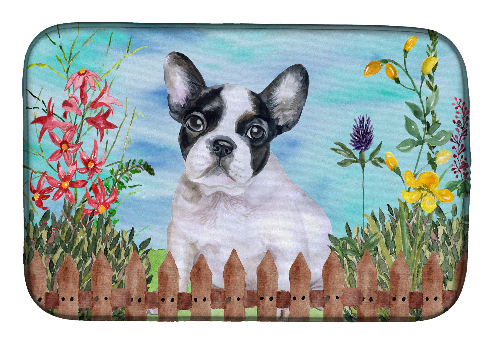 French Bulldog Black White Spring Dish Drying Mat Absorbent Dish Drying Mat Pad for Kitchen Counter Dish Drainer Mat for Countertop, 14 x 21", Multicolor