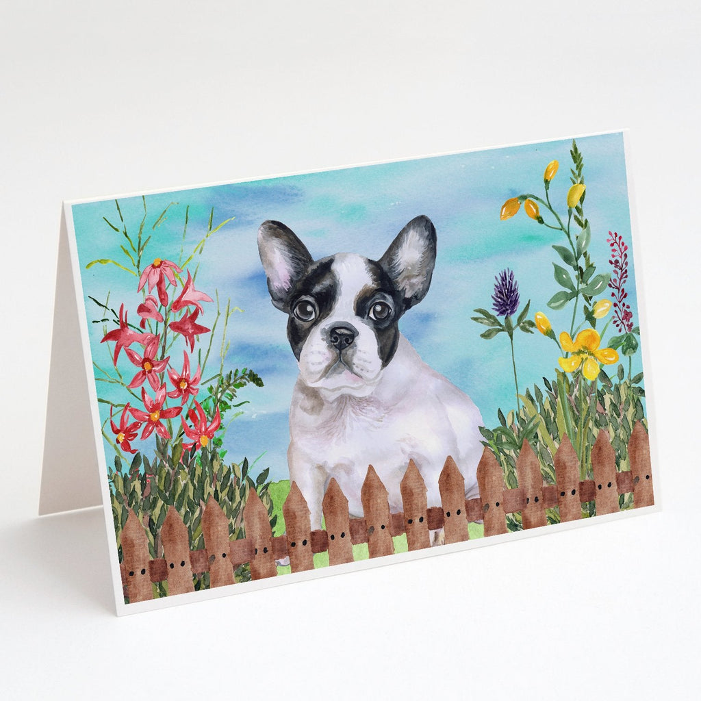 French Bulldog Black White Spring Greeting Cards Pack of 8 Blank Cards with Envelopes Whimsical A7 Size 5x7