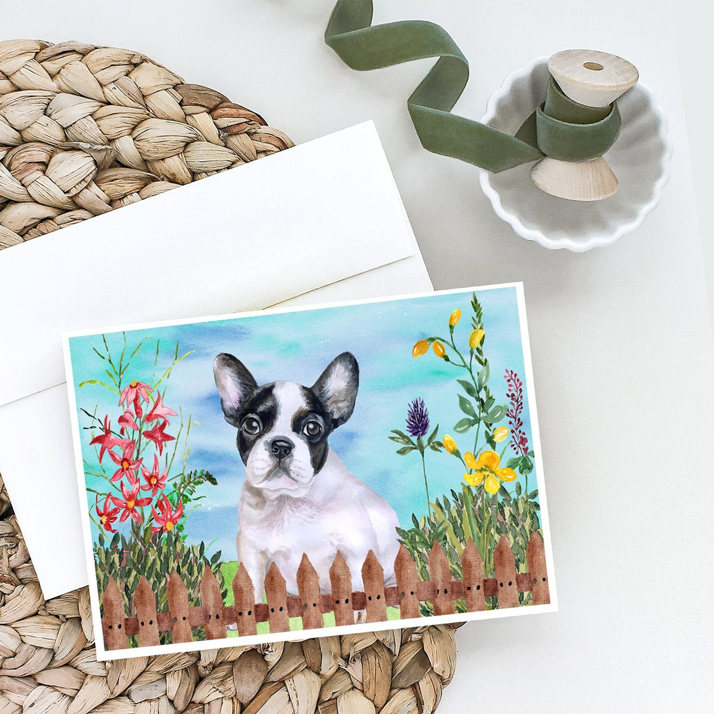 French Bulldog Black White Spring Greeting Cards Pack of 8 Blank Cards with Envelopes Whimsical A7 Size 5x7