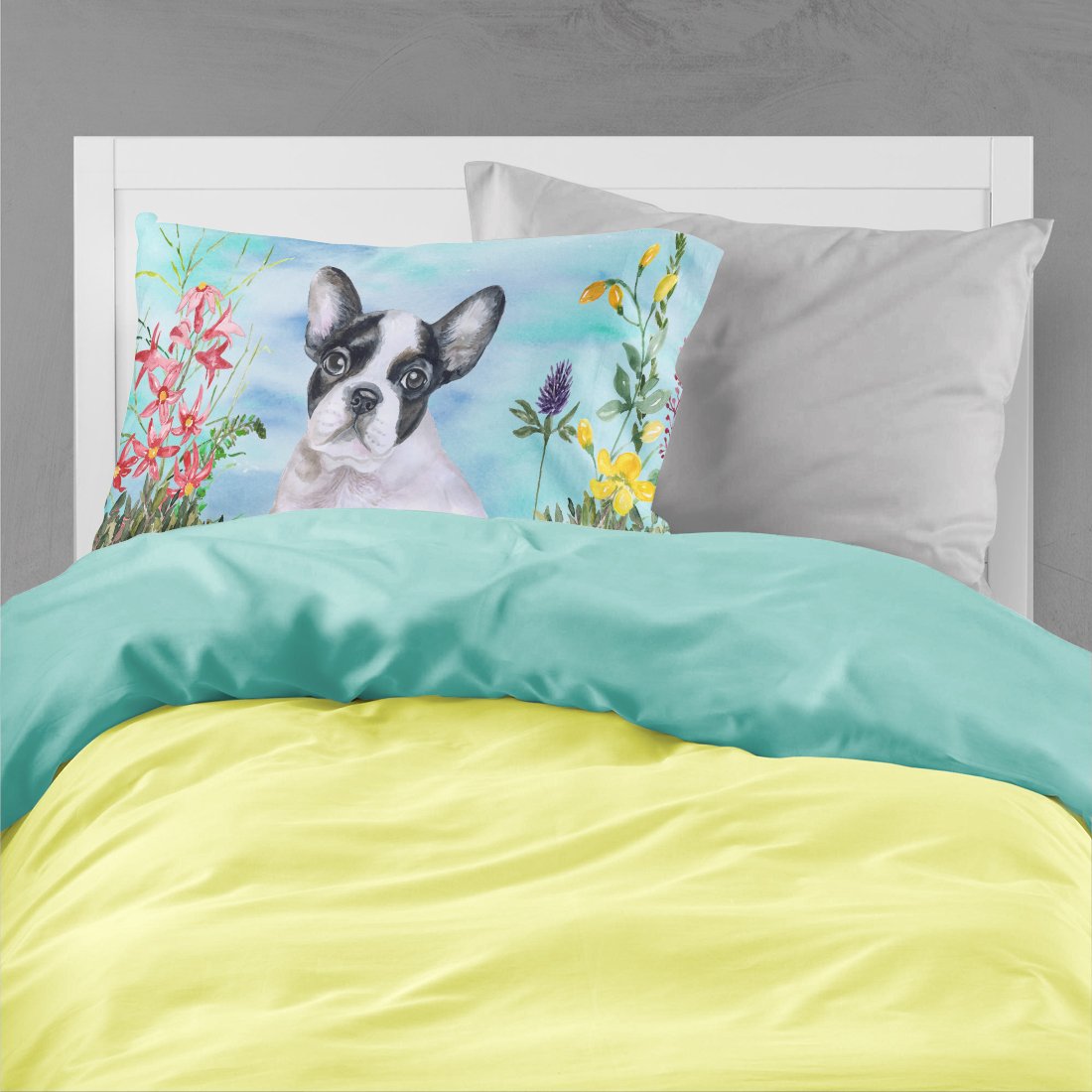 French Bulldog Black White Spring Standard Pillowcase Lightweight Super Soft Easy Care Decorative Artwork Pillowcase, Standard