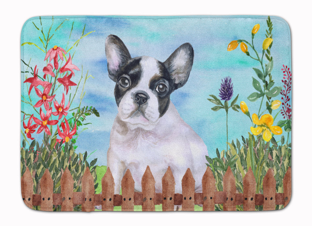 French Bulldog Black White Spring Memory Foam Kitchen Mat Machine Washable Anti-Fatigue Cushion Comfort Bath or Kitchen Rug