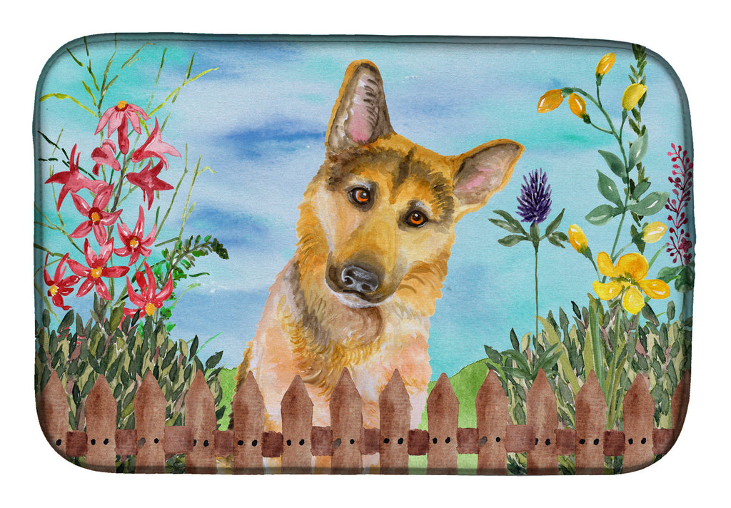 German Shepherd #2 Spring Dish Drying Mat Absorbent Dish Drying Mat Pad for Kitchen Counter Dish Drainer Mat for Countertop, 14 x 21", Multicolor