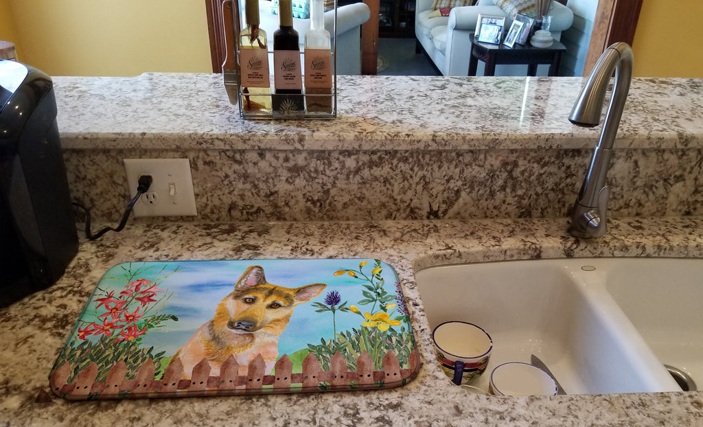 German Shepherd #2 Spring Dish Drying Mat Absorbent Dish Drying Mat Pad for Kitchen Counter Dish Drainer Mat for Countertop, 14 x 21", Multicolor