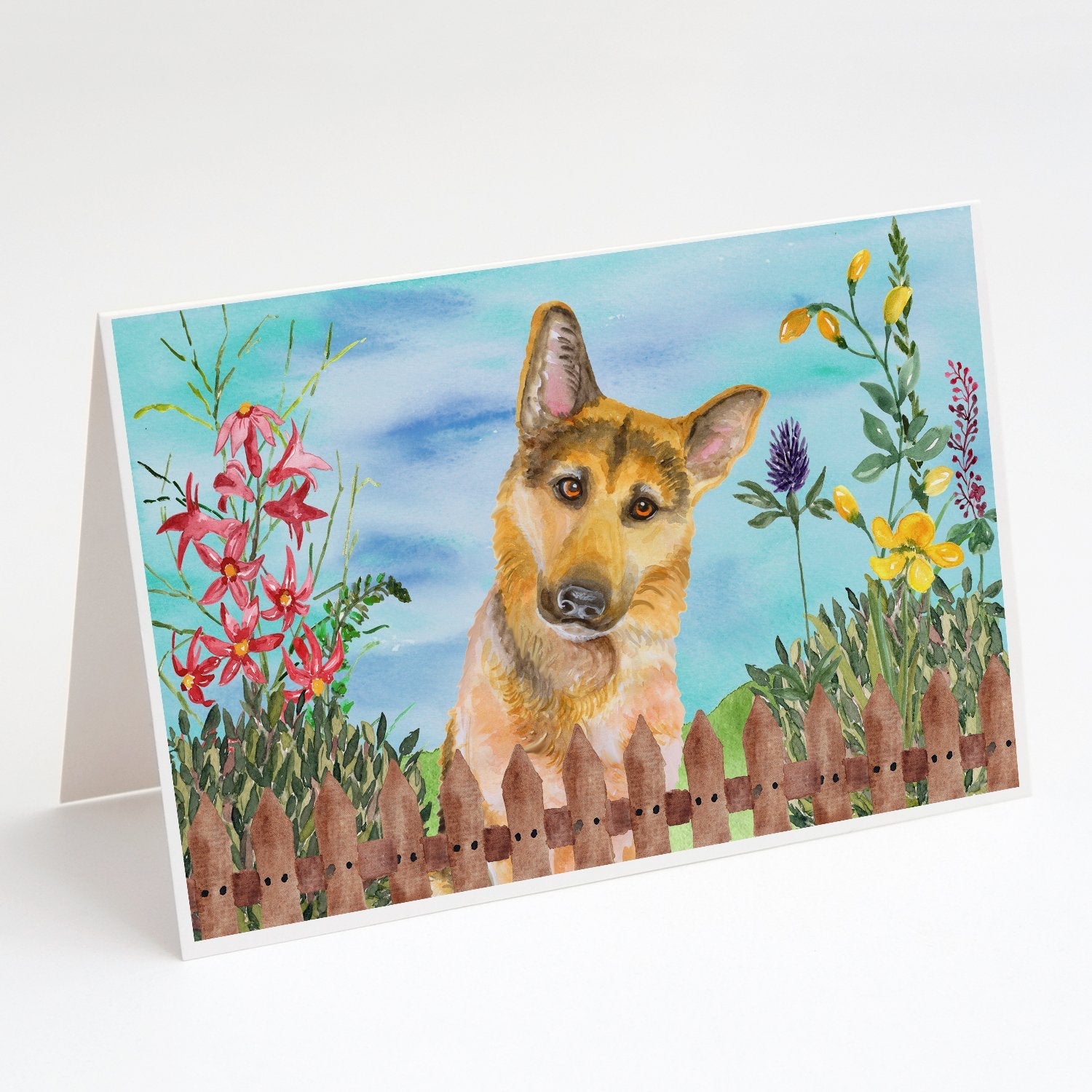 German Shepherd #2 Spring Greeting Cards Pack of 8 Blank Cards with Envelopes Whimsical A7 Size 5x7