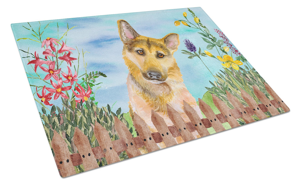 German Shepherd #2 Spring Cutting Board Tempered Glass Kitchen Cutting Surface, Heat Resistant Chopping, Non-Slip Feet, Food Prep & Serving