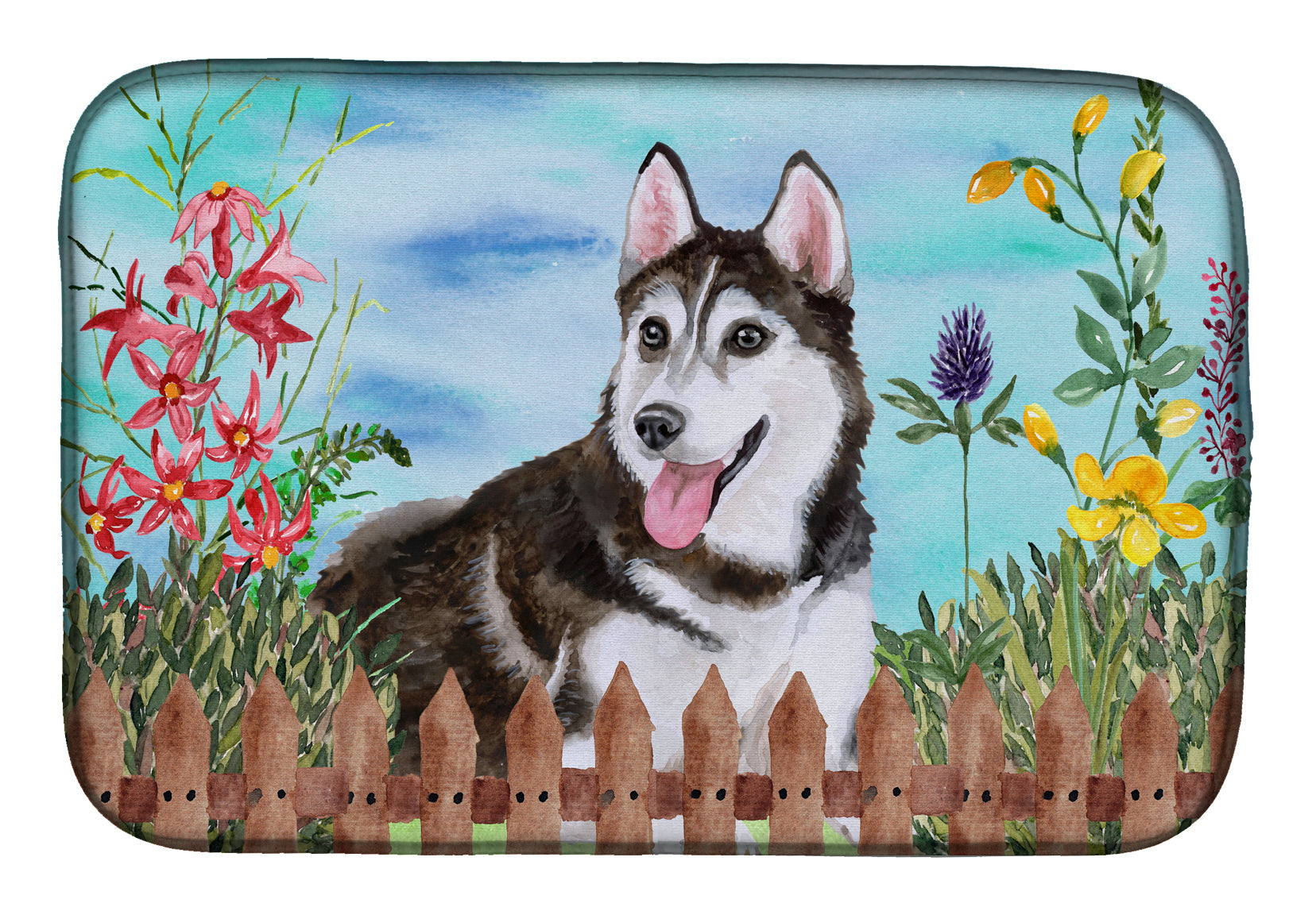 Siberian Husky #2 Spring Dish Drying Mat Absorbent Dish Drying Mat Pad for Kitchen Counter Dish Drainer Mat for Countertop, 14 x 21", Multicolor