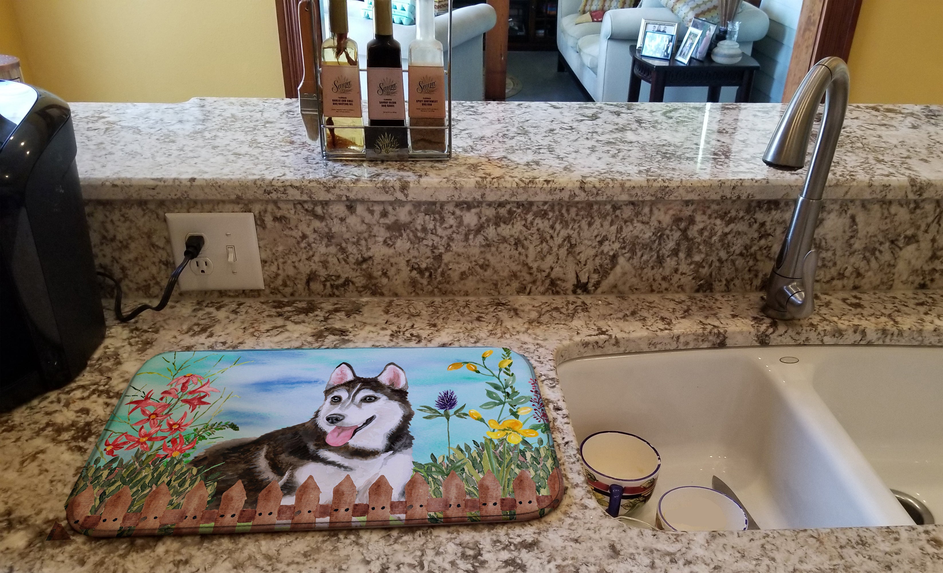 Siberian Husky #2 Spring Dish Drying Mat Absorbent Dish Drying Mat Pad for Kitchen Counter Dish Drainer Mat for Countertop, 14 x 21", Multicolor