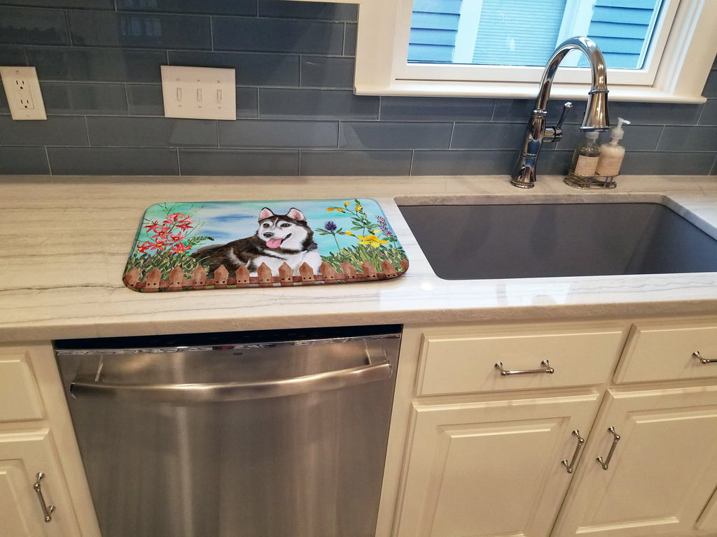 Siberian Husky #2 Spring Dish Drying Mat Absorbent Dish Drying Mat Pad for Kitchen Counter Dish Drainer Mat for Countertop, 14 x 21", Multicolor