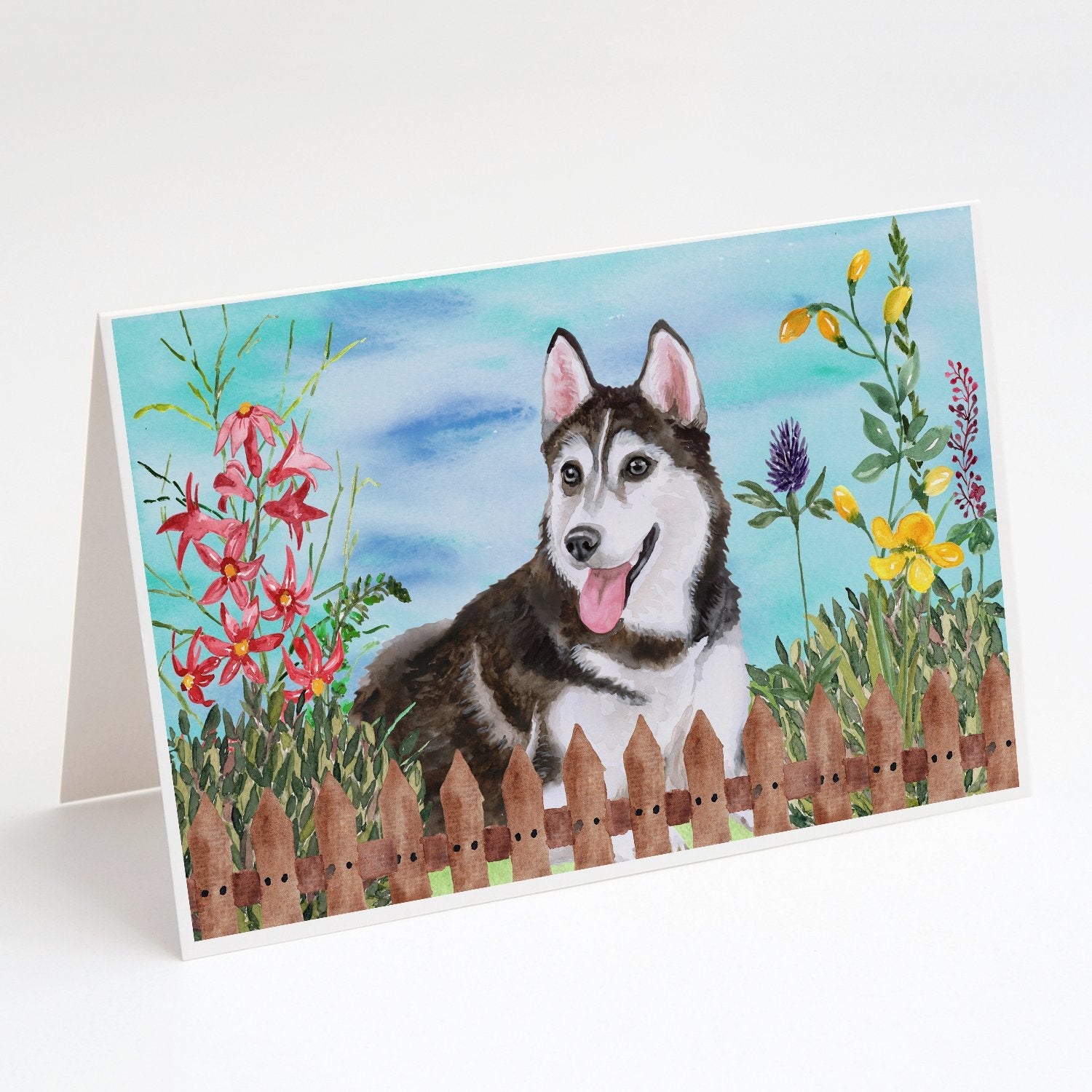 Siberian Husky #2 Spring Greeting Cards Pack of 8 Blank Cards with Envelopes Whimsical A7 Size 5x7