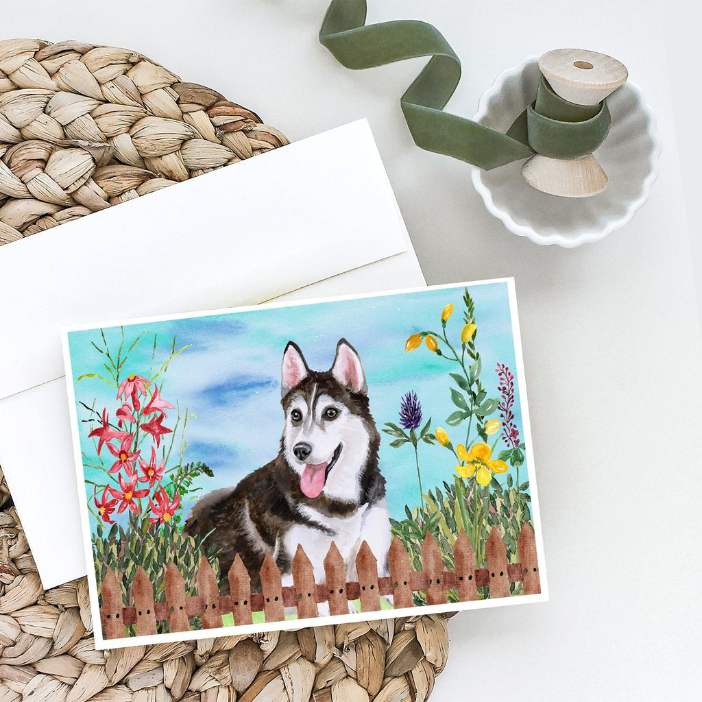 Siberian Husky #2 Spring Greeting Cards Pack of 8 Blank Cards with Envelopes Whimsical A7 Size 5x7