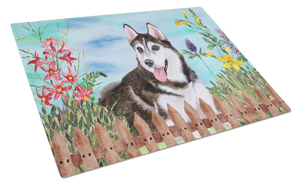 Siberian Husky #2 Spring Cutting Board Tempered Glass Kitchen Cutting Surface, Heat Resistant Chopping, Non-Slip Feet, Food Prep & Serving