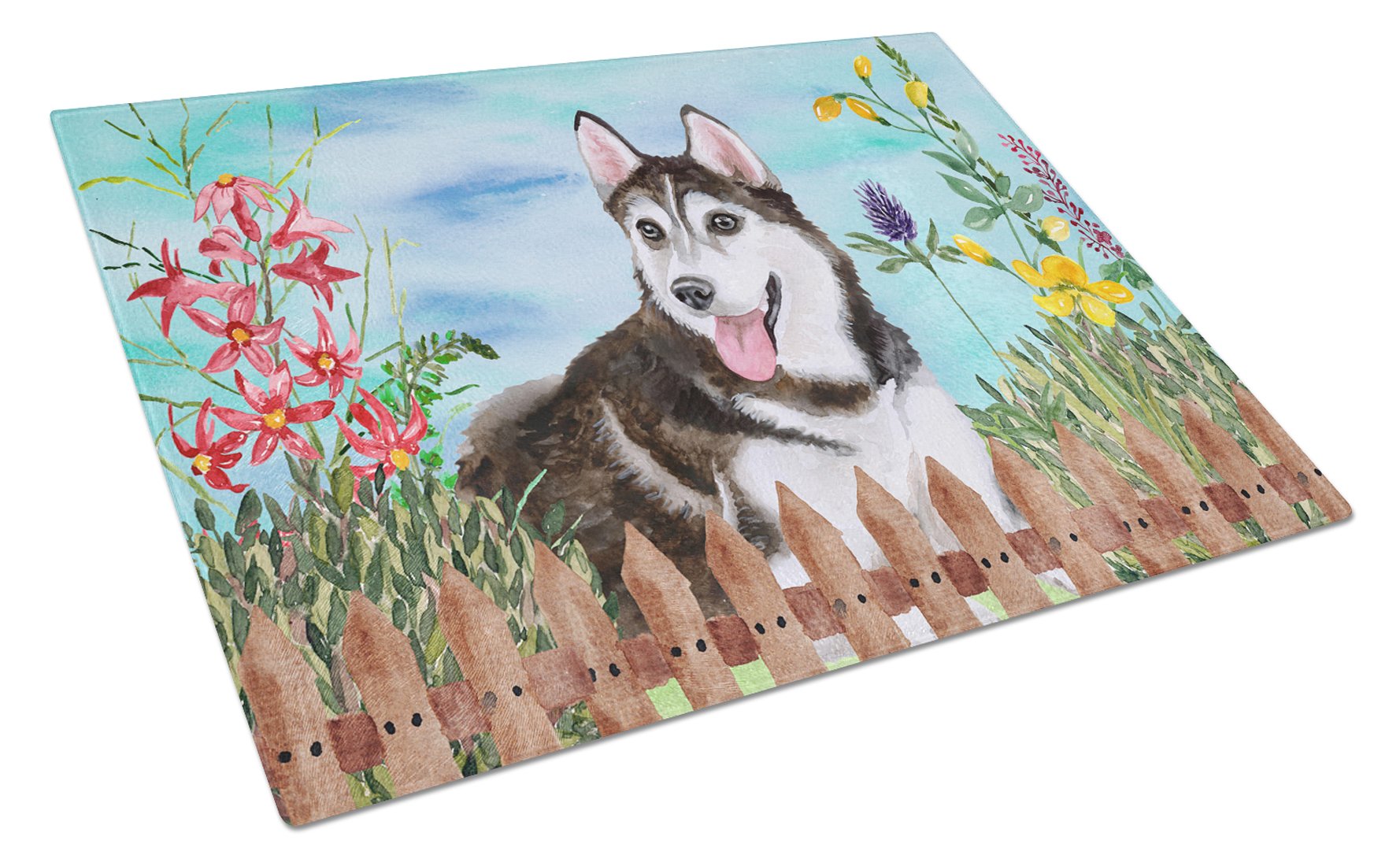 Siberian Husky #2 Spring Cutting Board Tempered Glass Kitchen Cutting Surface, Heat Resistant Chopping, Non-Slip Feet, Food Prep & Serving