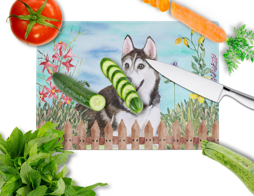 Siberian Husky #2 Spring Cutting Board Tempered Glass Kitchen Cutting Surface, Heat Resistant Chopping, Non-Slip Feet, Food Prep & Serving