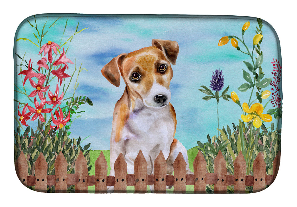 Jack Russell Terrier #2 Spring Dish Drying Mat Absorbent Dish Drying Mat Pad for Kitchen Counter Dish Drainer Mat for Countertop, 14 x 21", Multicolor